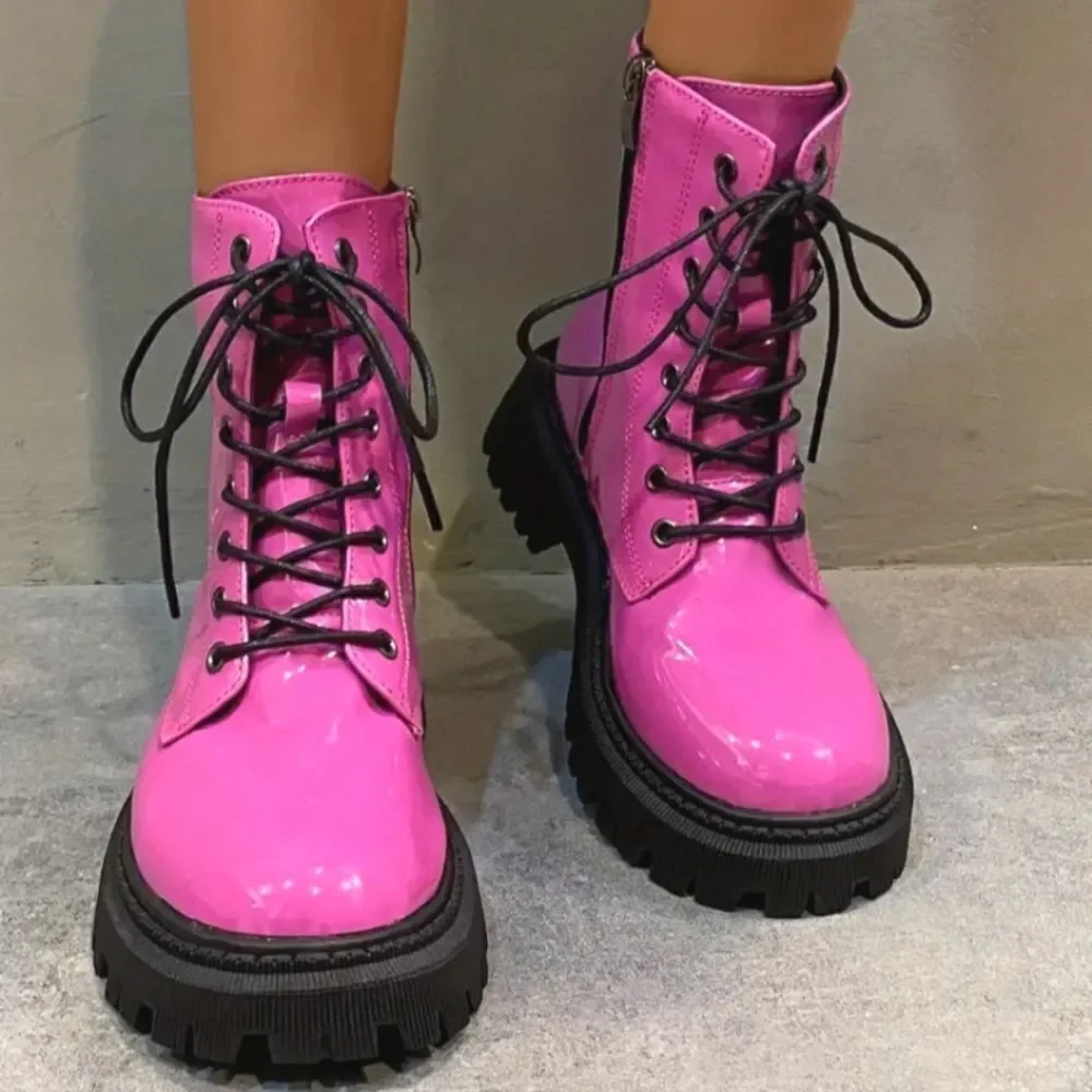 Ladies Neon Pink Combat Boots sz 8